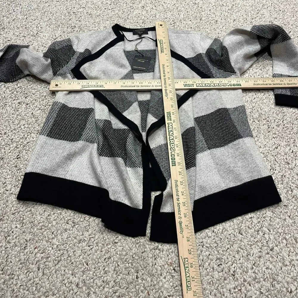 NEW Charter Club Cashmere Open Front Cardigan Plaid L Quiet Luxury Preppy Casual